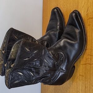 Black Leather Western Pointed Toe Boots ACME Estimated Size Womens 5.5